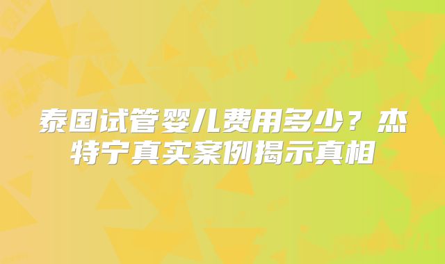 泰国试管婴儿费用多少？杰特宁真实案例揭示真相