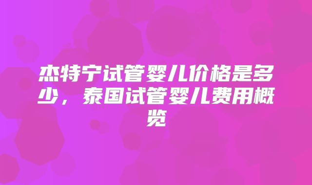 杰特宁试管婴儿价格是多少，泰国试管婴儿费用概览
