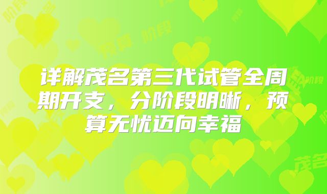 详解茂名第三代试管全周期开支，分阶段明晰，预算无忧迈向幸福