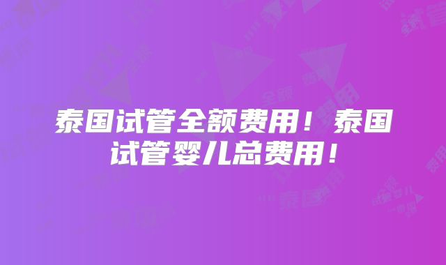 泰国试管全额费用！泰国试管婴儿总费用！