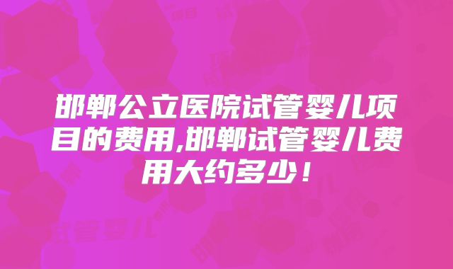 邯郸公立医院试管婴儿项目的费用,邯郸试管婴儿费用大约多少！