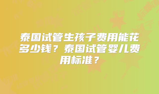 泰国试管生孩子费用能花多少钱？泰国试管婴儿费用标准？