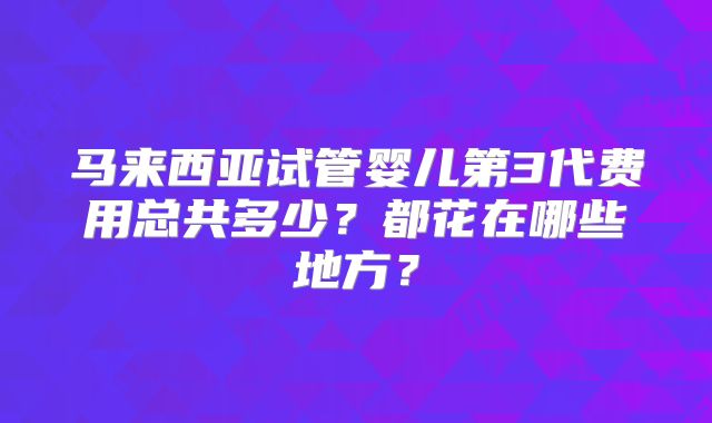 马来西亚试管婴儿第3代费用总共多少？都花在哪些地方？