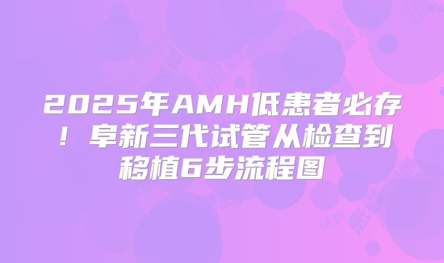 2025年AMH低患者必存！阜新三代试管从检查到移植6步流程图