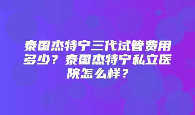 泰国杰特宁三代试管费用多少？泰国杰特宁私立医院怎么样？