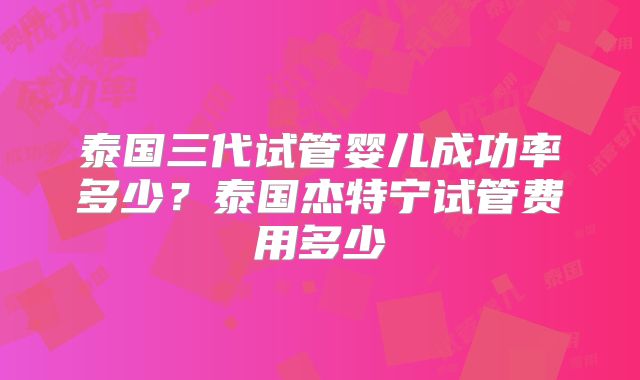 泰国三代试管婴儿成功率多少？泰国杰特宁试管费用多少