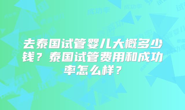 去泰国试管婴儿大概多少钱？泰国试管费用和成功率怎么样？