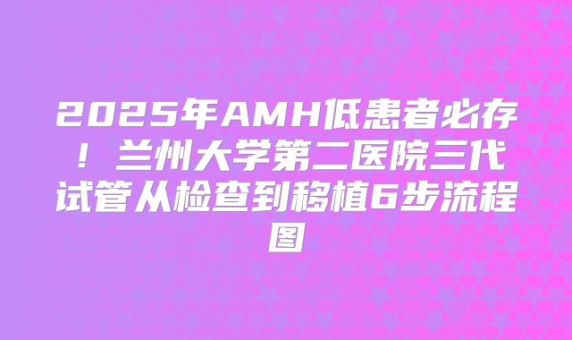 2025年AMH低患者必存！兰州大学第二医院三代试管从检查到移植6步流程图