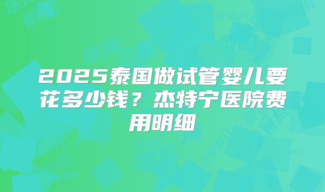 2025泰国做试管婴儿要花多少钱?杰特宁医院费用明细