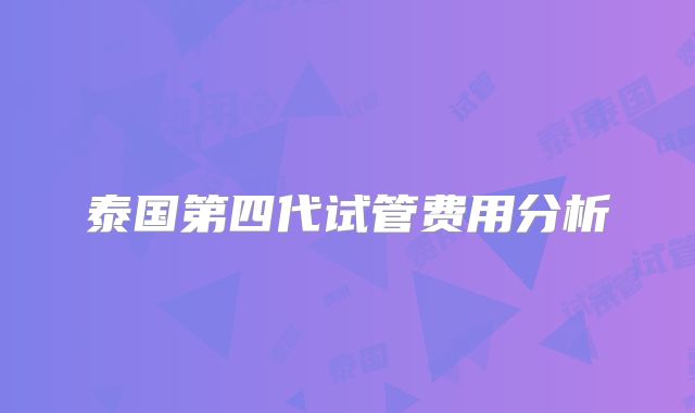泰国第四代试管费用分析