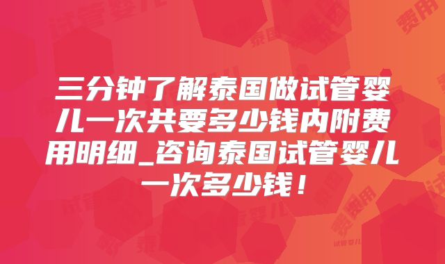 三分钟了解泰国做试管婴儿一次共要多少钱内附费用明细_咨询泰国试管婴儿一次多少钱！