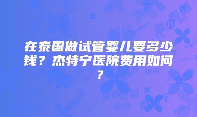 在泰国做试管婴儿要多少钱？杰特宁医院费用如何？