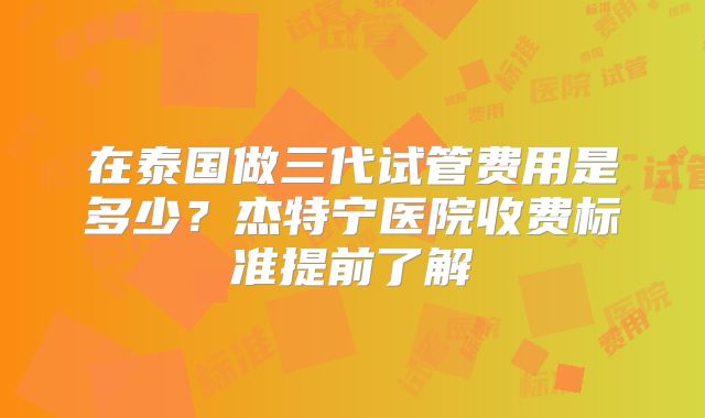 在泰国做三代试管费用是多少？杰特宁医院收费标准提前了解