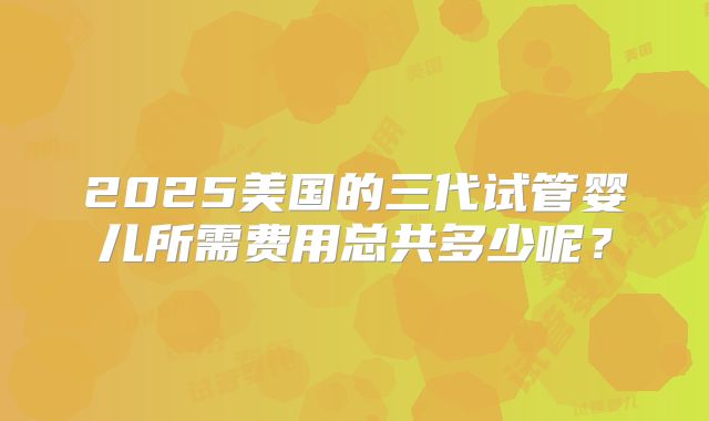 2025美国的三代试管婴儿所需费用总共多少呢？
