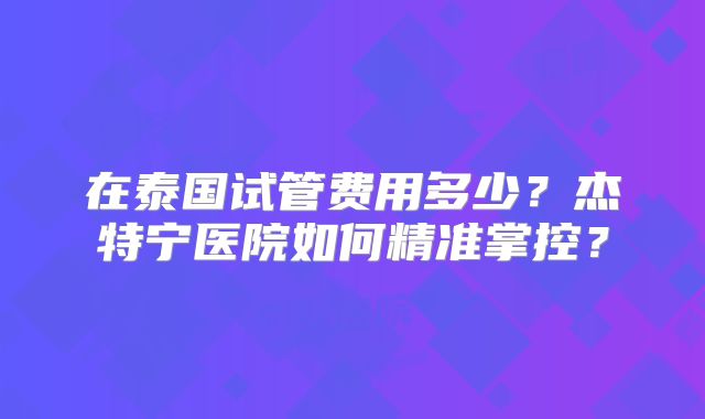 在泰国试管费用多少？杰特宁医院如何精准掌控？