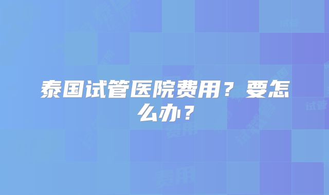 泰国试管医院费用？要怎么办？