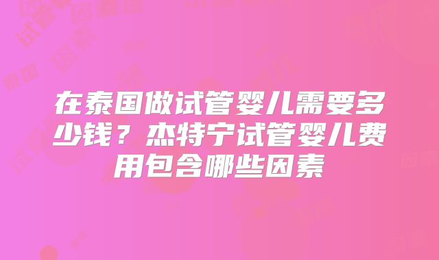 在泰国做试管婴儿需要多少钱？杰特宁试管婴儿费用包含哪些因素