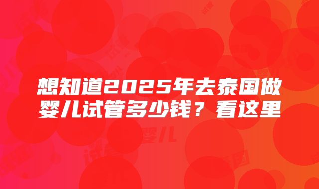 想知道2025年去泰国做婴儿试管多少钱？看这里