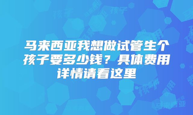 马来西亚我想做试管生个孩子要多少钱？具体费用详情请看这里