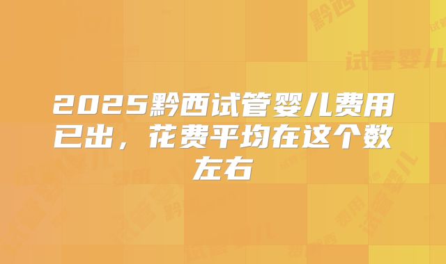 2025黔西试管婴儿费用已出,花费平均在这个数左右