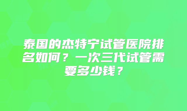 泰国的杰特宁试管医院排名如何?一次三代试管需要多少钱?