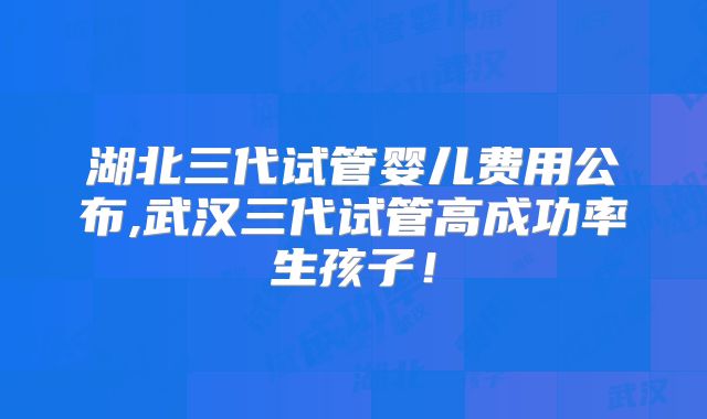 湖北三代试管婴儿费用公布,武汉三代试管高成功率生孩子！