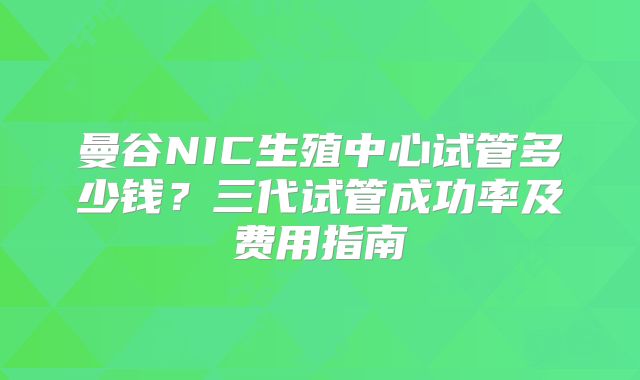 曼谷NIC生殖中心试管多少钱？三代试管成功率及费用指南
