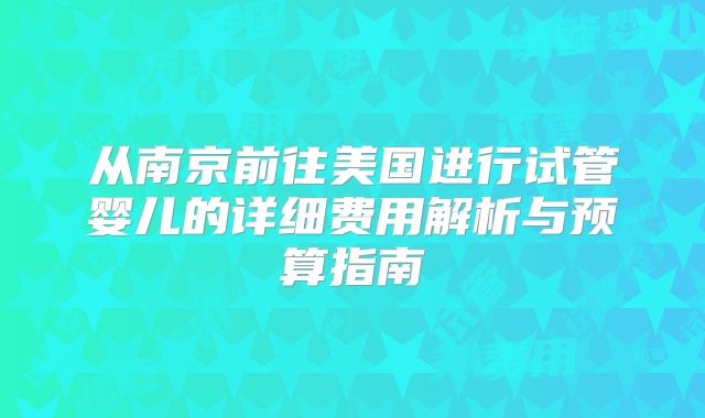 从南京前往美国进行试管婴儿的详细费用解析与预算指南