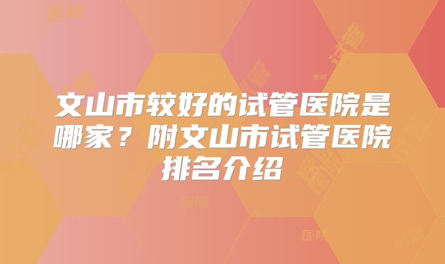 文山市较好的试管医院是哪家？附文山市试管医院排名介绍