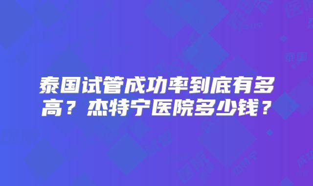 泰国试管成功率到底有多高？杰特宁医院多少钱？