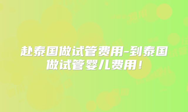 赴泰国做试管费用-到泰国做试管婴儿费用！