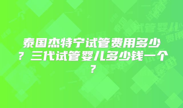泰国杰特宁试管费用多少?三代试管婴儿多少钱一个?