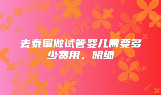 去泰国做试管婴儿需要多少费用，明细