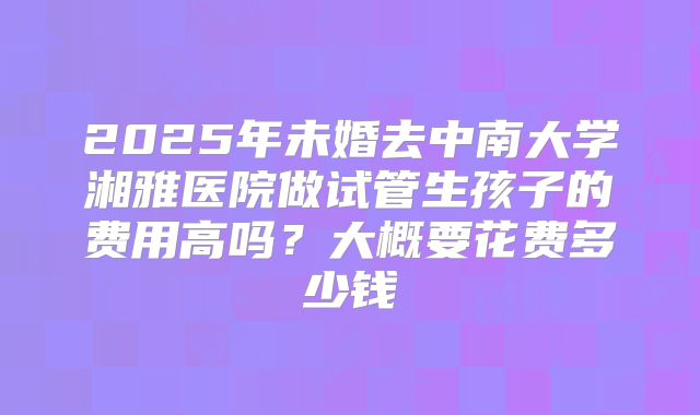 2025年未婚去中南大学湘雅医院做试管生孩子的费用高吗？大概要花费多少钱