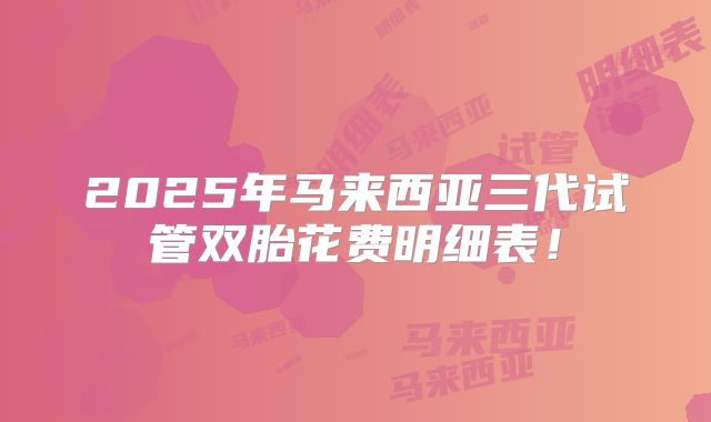 2025年马来西亚三代试管双胎花费明细表！