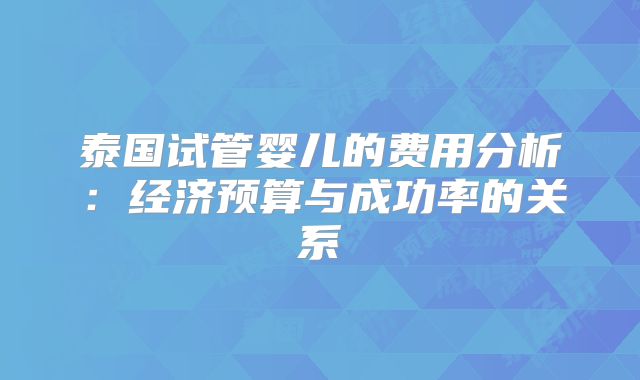 泰国试管婴儿的费用分析:经济预算与成功率的关系