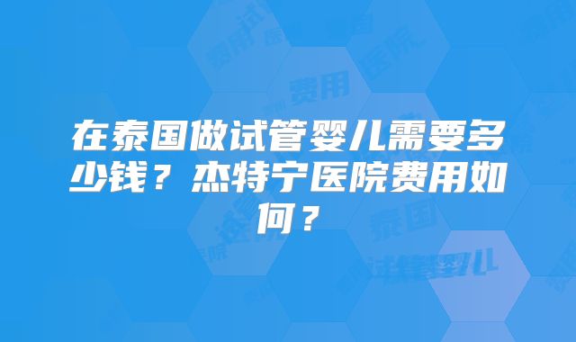 在泰国做试管婴儿需要多少钱？杰特宁医院费用如何？