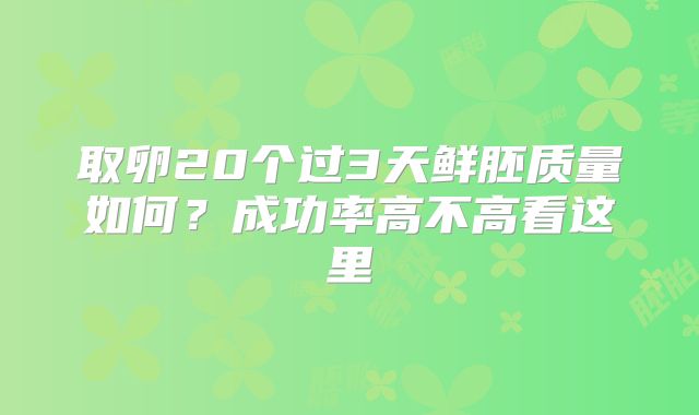 取卵20个过3天鲜胚质量如何？成功率高不高看这里