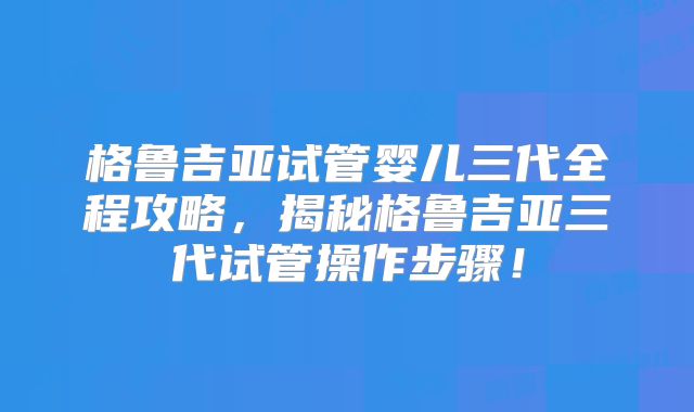 格鲁吉亚试管婴儿三代全程攻略，揭秘格鲁吉亚三代试管操作步骤！