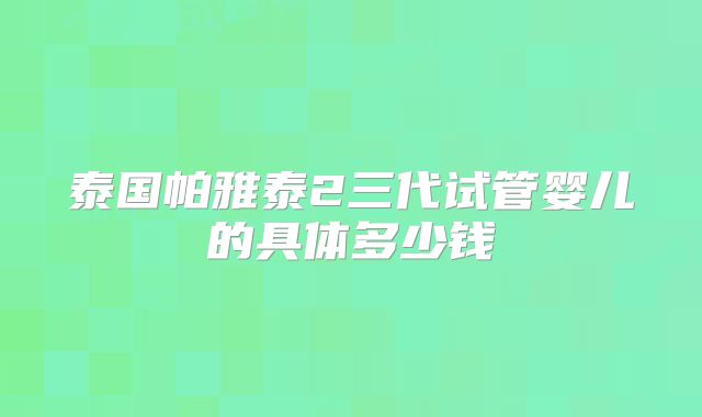 泰国帕雅泰2三代试管婴儿的具体多少钱
