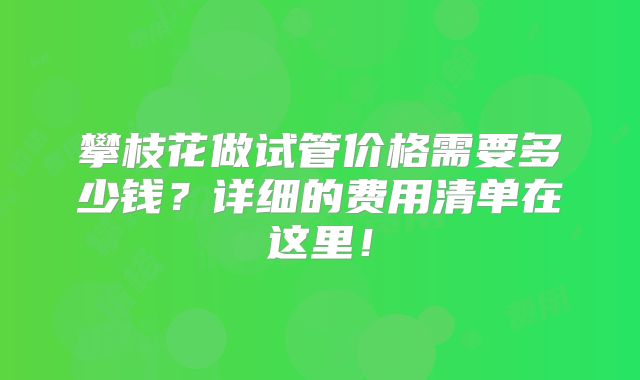 攀枝花做试管价格需要多少钱？详细的费用清单在这里！