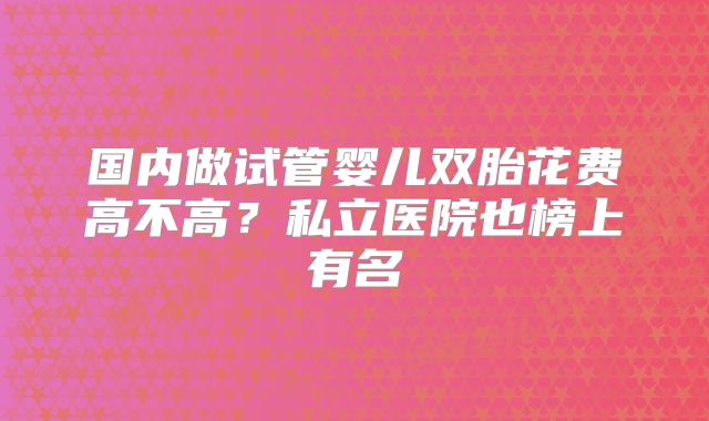 国内做试管婴儿双胎花费高不高？私立医院也榜上有名