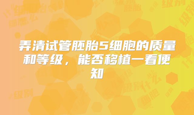 弄清试管胚胎5细胞的质量和等级，能否移植一看便知