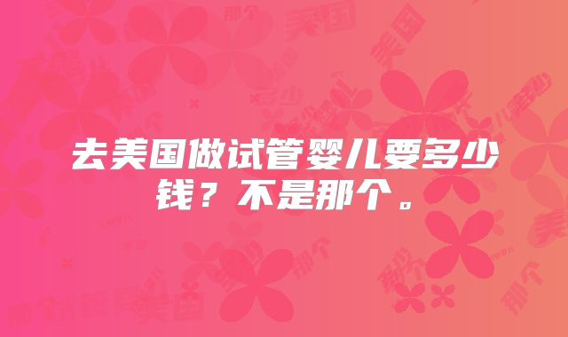 去美国做试管婴儿要多少钱？不是那个。