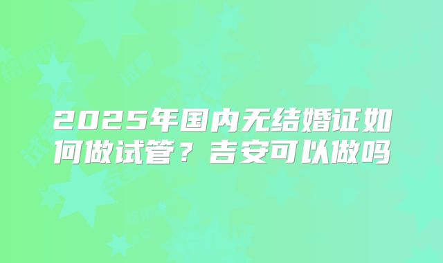 2025年国内无结婚证如何做试管?吉安可以做吗