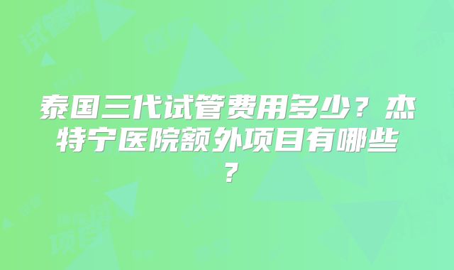 泰国三代试管费用多少?杰特宁医院额外项目有哪些?