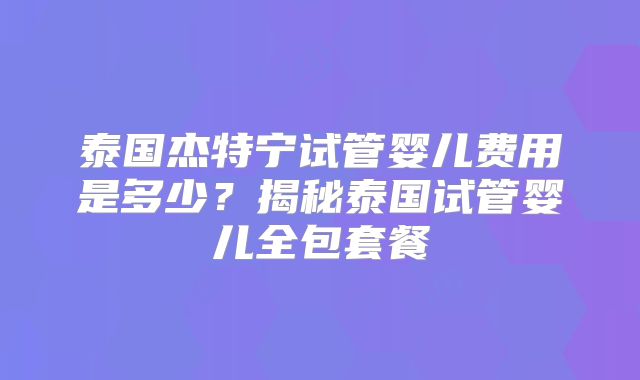 泰国杰特宁试管婴儿费用是多少？揭秘泰国试管婴儿全包套餐