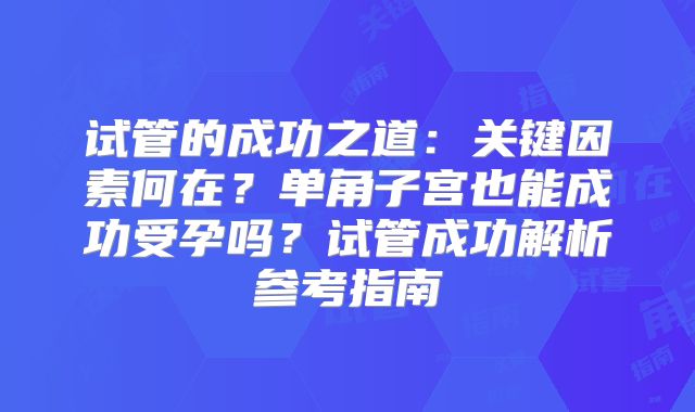 试管的成功之道：关键因素何在？单角子宫也能成功受孕吗？试管成功解析参考指南