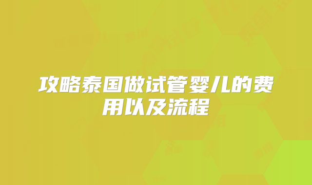 攻略泰国做试管婴儿的费用以及流程