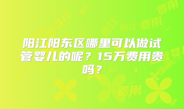 阳江阳东区哪里可以做试管婴儿的呢？15万费用贵吗？
